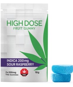 Sour Raspberry Indica Gummies (200mg THC) by High Dose